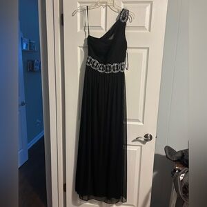 Black One-Shoulder Dress with Silver Accents